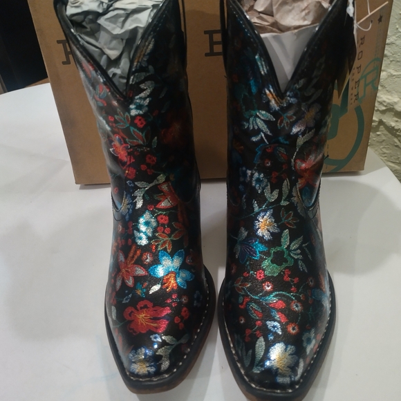 ROPER Womens Ingrid Floral Metallic Snip Toe Casual Boots Ankle Low Heel 1-2 New - Picture 2 of 6